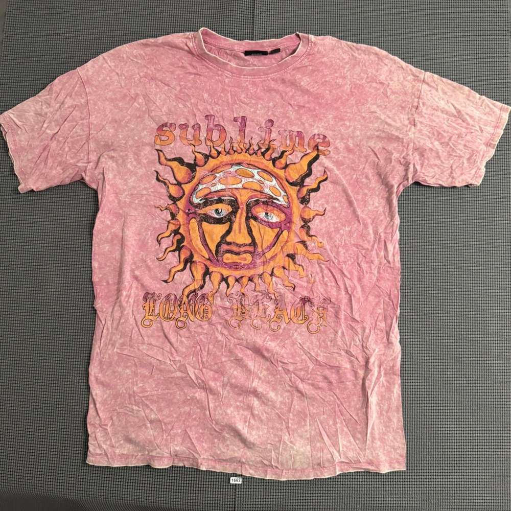 Sublime Long Beach Sun Graphic T-Shirt Pink Acid Wash Band Tee Mens Medium